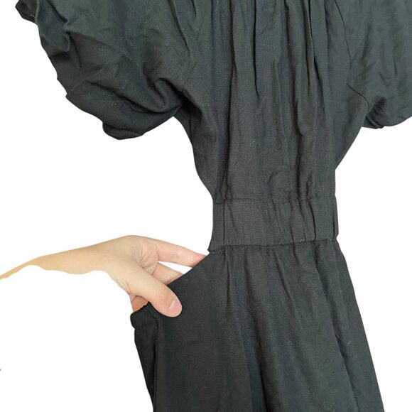 Lulus Commemoration Black Puff Sleeve Cutout Midi Dress Womens Size Medium - Picture 4 of 9